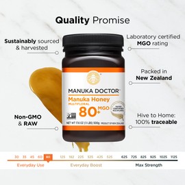 Manuka Doctor - MGO 80+ Manuka Honey Multifloral, 100% Pure New Zealand Honey. Certified. Guaranteed. Raw. Non-GMO (17.6oz)