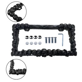 UpAuto 2PCS Car License Plate Frame American Standard License Plate Holder, Car License Plate Covers with Screws & Tools (Black-Skull, 12.65 * 6.5 * 3.85)