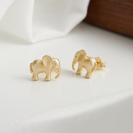 Fajewellery Elephant Stud Earrings 925 Sterling Silver / Golden Elephant Earrings for Women Girls with Gift Box, Silver, No Gemstone