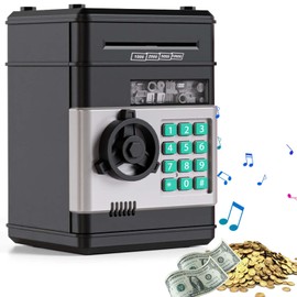 Money Box for Children, ATM Piggy Bank Children, Digital Money Box with Password, Money Saving Box with Password Code Lock & Auto Money Scroll, ATM Piggy Bank Children for Coins, Notes Gift (Black)