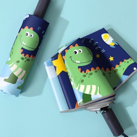 ED-Lumos Pocket Umbrellas for Children, Manual Open and Close, Windproof, Rainproof, Lightweight, Compact Parasol, Cartoon Green Dinosaur Design, Green