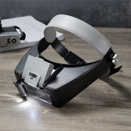 Meichoon Lupa para Diadema,1,5 x/3 x/6,5 x/8 x con 2 Luces LED,Lámpara de Cabeza,Lupa para Reparaciones de Lectura y Fabricación de Joyas