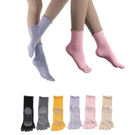 FOX-TECH Yoga Socks, Non Slip Socks Womens, Pilates Socks, Barre Socks, Hospital Socks, Yoga Socks with Grips 2 Pairs (Purple/Pink)