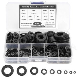 684-Piece Flat Washer Set with Plastic Box, 9 Sizes Washers Assortment M2 M2.5 M3 M4 M5 M6 M8 M10 M12, Carbon Steel Washers for Mechanical Industry Fixings