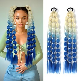2PCS Colorful Synthetic Bubble Ponytail Extensions,24inches Lightweight Braided Hair Extensions, Festival Rave Accessories for Girls Crazy Hair Day (Ombre 613 to Dark Blue)