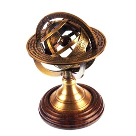 5" Nautical Brass Armillary Sphere World Globe Rosewood Base Table Decor Gift