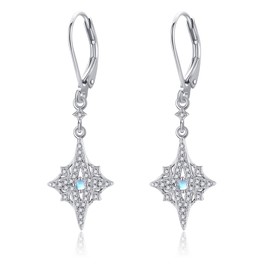 DAYLINLOVE Stern Ohrringe 925 Sterling Silber Mondstein Dangle Drop Ohrringe Stern Schmuck Valentinstag Geschenke für Frauen