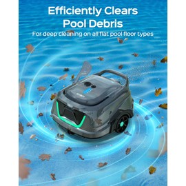 Cordless Robotic Pool Cleaner, Lasts 120 Min, Automatic Vacuum with Double Filters, LED Indicator for Above-Ground Pools up to 1076 Sq.ft, Portable, Self-Parking (Dark Grey Green)