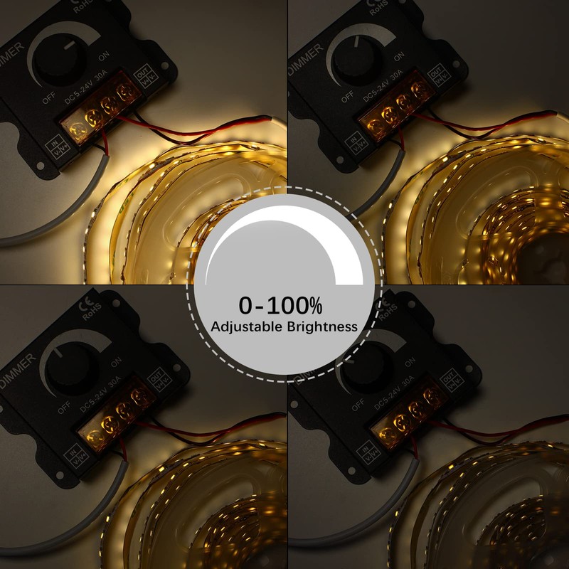 RGBZONE Single Color LED Light Strip Dimmer, DC 5V/12V/24V 30A