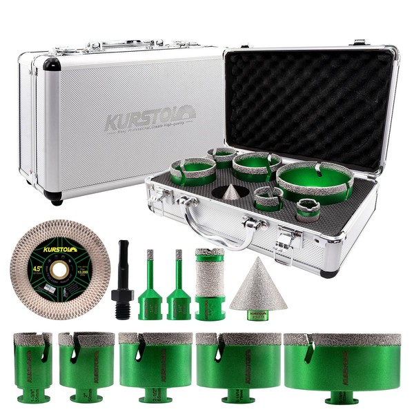 KURSTOL Tile Hole Saw Kit - 11pcs Diamond Core Drill