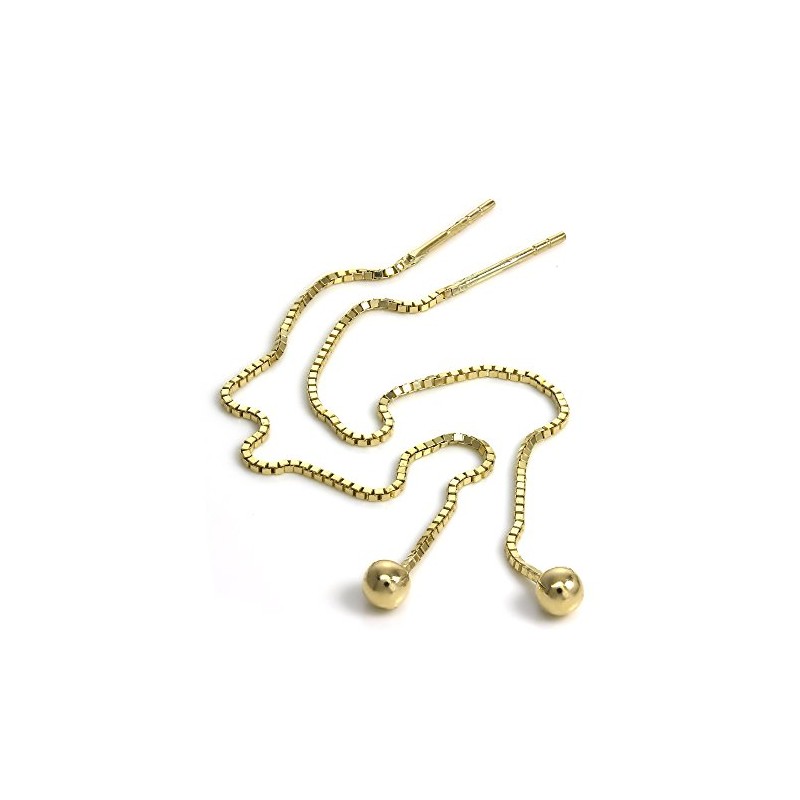 9ct Gold 3mm Ball Pull Through Box Chain Earrings