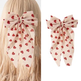 1pcs Heart Hair Clips - Nude Pink Fabric Bow Claw Clips Ribbon Bow Heart Designs One Word Hair Barrettes Sweet Hair Clip Creative Hair Accessories with Spring for Hair Styles