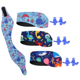 Pack of 3 Swimming Headbands, Waterproof Swimming Ear Band, Diving Ears, Protection Hairband, Swimming Band, Ear Band for Children and Adults for Swimming and Surfing with 3 Pairs of Swimming Ear