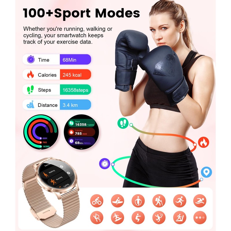 SUNKTA Thin Smart Watch for Women, 1.32" AMOLED Ladies Smart