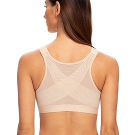 MELENECA Women's Front Closure Wirefree Post Surgery Plus Size Back Support Posture Bra Beige 40C