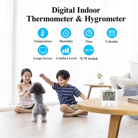 FesOuma TH8 Digital Room Thermometer Indoor Hygrometer Room Themperature Monitor Humidity Gauge Meter with Clock