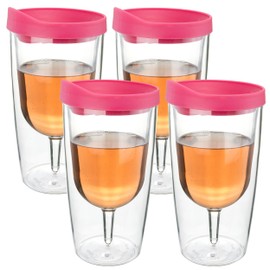Southern Homewares 10oz Insulated Wine Tumbler with Pink Drink-Through Lid – Double Wall Acrylic, Wine 2Go, Set of 4
