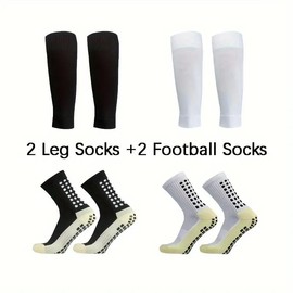 Soccer Grip Socks,Shin Guard Sleeves Set for Football Basketball for Men and Women One Size:_2Set-Black+White