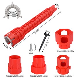 JNZLT Sink Wrench Sink Installer Tool Double Head Key Multifunction Tap Key for Sinks, Toilets and Taps (Red)