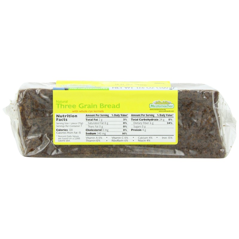 Mestemacher Bread Three Grain, 17.6-Ounce (Pack of 6)
