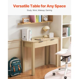 VEVOR Small Desk with Drawers, Wooden Table for Home Office, Small Computer Desk with Storage, Vanity Desk with Drawers, Study Table for Adults/Students for Drawing, Reading, Writing, Light Wood