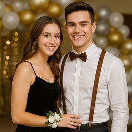 trilece Brown Suspenders for Men, Adjustable Y Back Suspender and Bow Tie