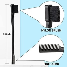 Geiserailie Geiserailie 3 Pcs Slick Back Hair Brush Set Bristle Brush Edge Control Teasing Comb for Women Black Hair(Black)