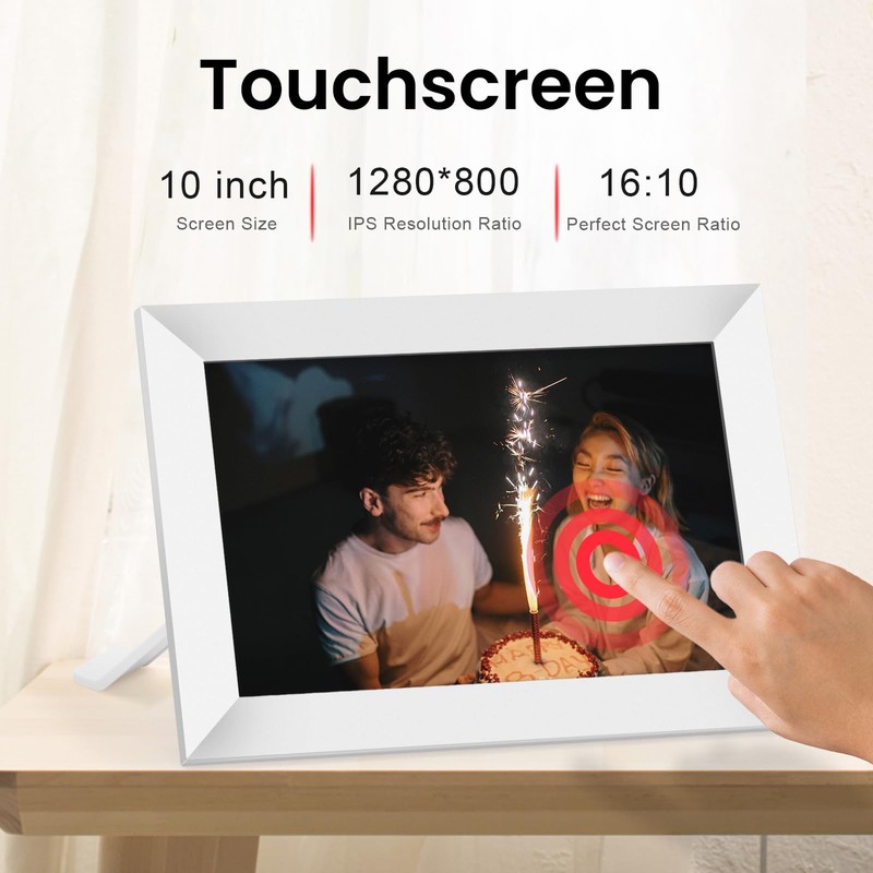 FRAMEO WiFi Digital Picture Frame, 10.1 Inch Touchscreen Photo Frame,