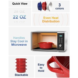 LE TAUCI Soup Bowls with Handles, Ceramic French Onion Soup Bowls 22 Ounces for Soup, Cereal, Chilli, Beef Stew, Stackable Serving Bowls Set, Oven Microwave Dishwasher Safe, Set of 4, Red