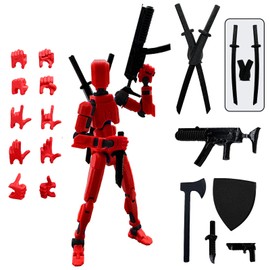 QAONIE (Assembly Completed) 3D Printed Figure 5.54-inch Dummy13 with Weapon Expansion Set, Full Body Mechanical Movable Toy, Desk Decoration. (Bright Red)