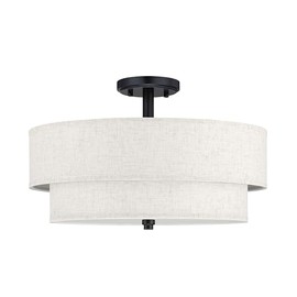 Leading Lighting 18 Inch Double Drum Linen Fabric Shade Black Semi Flush Mount Close to 4 Light Ceiling Light Fixture for Bedroom,Living Room,Dining Room Hallway