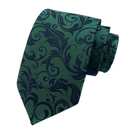 Elfeves Deep Green Black Tie Azalea Flowers Neckties for Mens Boys BF Father's Day Gifts