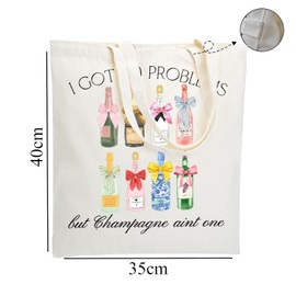 WZJHCL Champagne Tote Bag Lover Drinker Gift Bachelorette Party Prensent Bridal Shower Alcohol Problems, 99 Problems Tote, Large