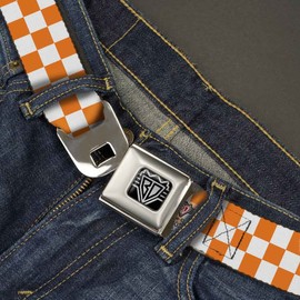 Buckle-Down Seatbelt Belt - Checker White/TN Orange - 1.5" Wide - 24-38 Inches in Length
