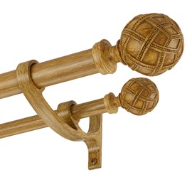 Vimayta Double Curtain Rods 72 to 144 Inches(6-12feet) for Window, Adjustable Telescoping Drapery Rod with Aluminum Alloy Brackets, 1 Inch Diameter Front, 5/8 Inch Back Pipe, Light Yellow Woodgrain