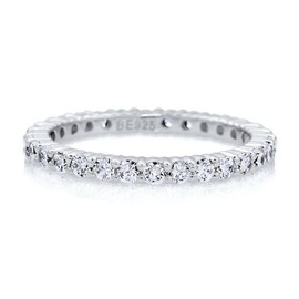 BERRICLE Sterling Silver Wedding Rings Pave Set Round Cut Cubic Zirconia CZ Eternity Ring for Women, Rhodium Plated Size 10