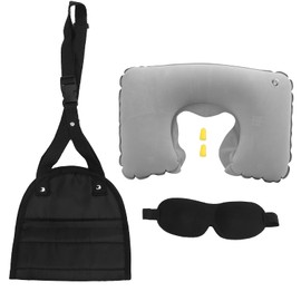 Topyond Travel Comfort Set - Inflatable Neck Pillow, Foot Hammock, Eye Protection, Earplugs - Perfect for Relaxing and Sleeping on Flights, Trains and Car Trips