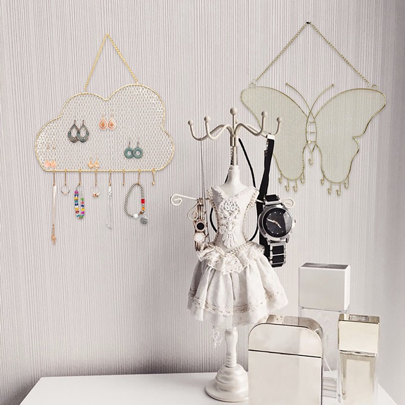 Hanging Jewelry Holder Wall Mounted Metal Mesh Jewelry Display Rack