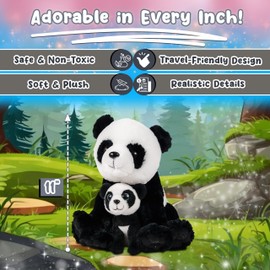 Mom and Baby Stuffed Animal Panda, 11" and 5.5", Safari Baby Shower Decorations, Nursery Decor, Zoo Animals for Toddlers, Quality Toys Kids Will Love, Cute, Soft, Huggable and Squeezable