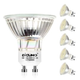 DiCUNO GU10 LED Bulbs 5W Daylight White 6000K, 500lm, 120 Degree Beam Angle, Spotlight, 50W Halogen Bulbs Equivalent, Non-dimmable MR16 LED Light, 6-Pack