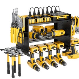 Power Tool Organizer Wall Mount, 3 Layer 8 Drill Holder Tool Shelf Storage Rack for Garage Organization, Birthday Gifts for Him Men Dad Husband Anniversary Fathers Day, Cool Gadget Stocking Stuffer