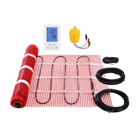 Happybuy Floor Heating Mat, 10 Sq.ft, 14℉-113℉ Electric Radiant Floor Heating System with Digital Thermostat, 110-120V, Includes Installation Monitor, Adhesive Backing for Easy Installation