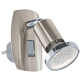 Eglo Socket spot Mini, Plug Light, Socket lamp Made of Steel, Colour: Nickel matt, Chrome, Socket: GU10, incl. Switch