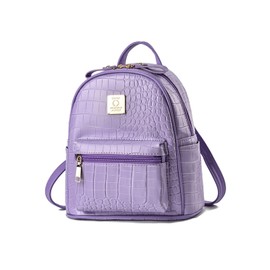 NICOLE & DORIS Ladies Backpack Mini Backpacks Women Casual Daypack Small Backpack Handbag PU Leather Rucksack with Crocodile Pattern Purple