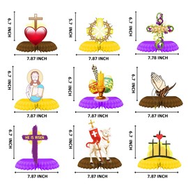 Easter Honeycomb Centerpieces,9 Pcs Double Sided Easter Theme Table Decor He is Risen Sign Religious 3D Easter Decorations for Easter Photo Prop Party Supplies
