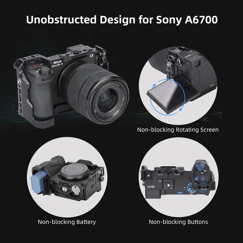 Nitze A6700 Cage for Sony Alpha 6700 Camera with Built-in