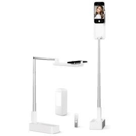 SupeDesk Phone Stand for Recording, Overhead Phone Mount with Light, Selfie Stand,Portable,Extendable,360° Rotate,Adjustable,Wireless Remote,Rechargeable, for 3.5-6.9" Phones, Live Streaming, White