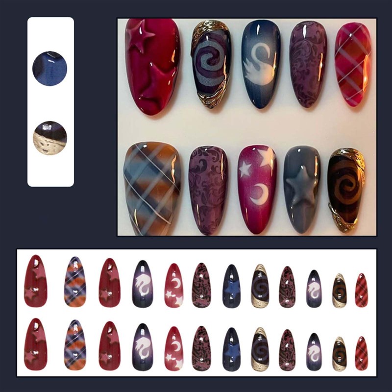 ONPRESS 24Pcs Gothic Press on Nails Medium Almond Fake Nails