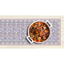 Heat Resistant Table Runners Trivet - Protects Furniture and countertop from hot Dishes and Scratches, Unique Design Create by an Artist, IRI-GIRI Runner and Trivet – 7293 Kilim 40 X 12