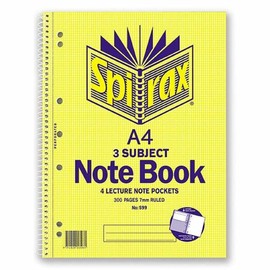 SPIRAX 56599 599 3 Subject Notebook, A4 300 Page